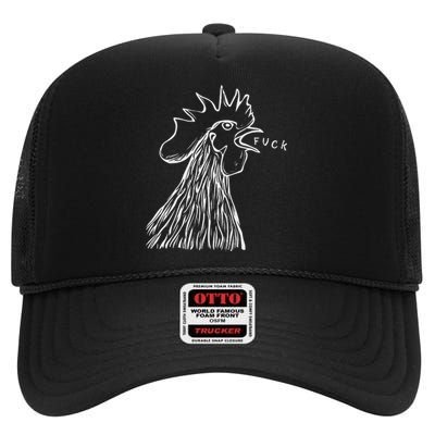 Funny Chicken Rooster Saying Fuck High Crown Mesh Back Trucker Hat