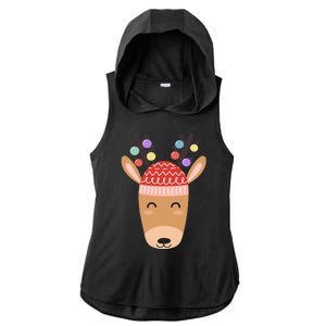 Festive Christmas Reindeer Ladies PosiCharge Tri-Blend Wicking Draft Hoodie Tank