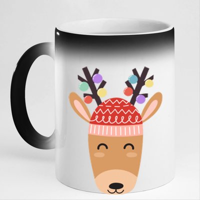 Festive Christmas Reindeer 11oz Black Color Changing Mug