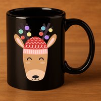 Festive Christmas Reindeer 11oz C Handle Ceramic Mug