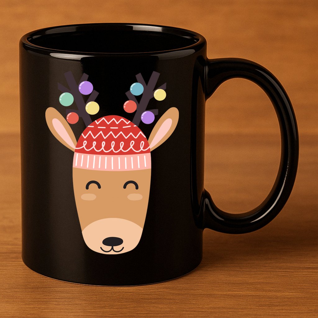 Festive Christmas Reindeer 11oz C Handle Ceramic Mug