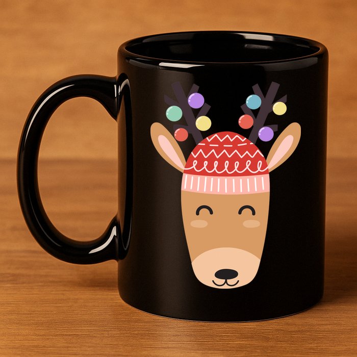 Festive Christmas Reindeer 11oz C Handle Ceramic Mug