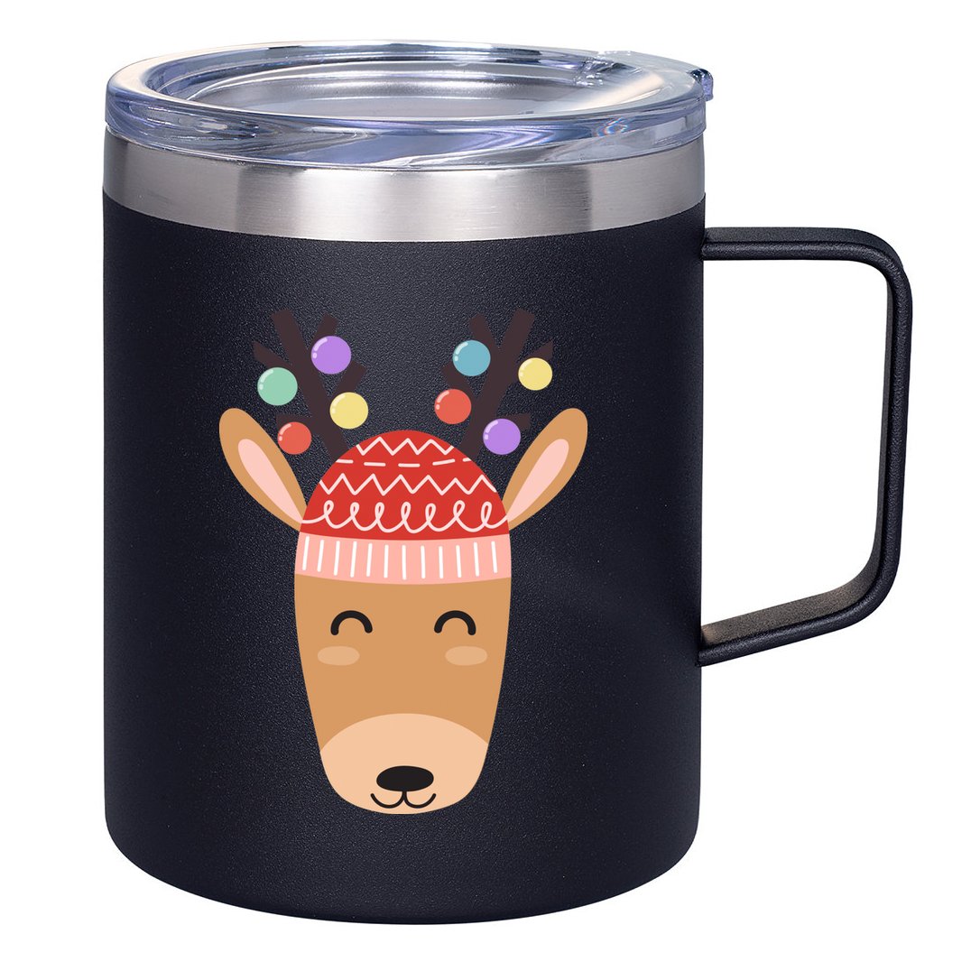 Festive Christmas Reindeer 12oz Stainless Steel Coffee Mug