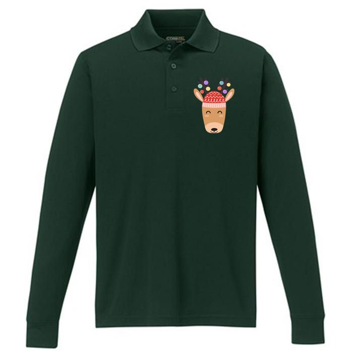 Festive Christmas Reindeer Performance Long Sleeve Polo