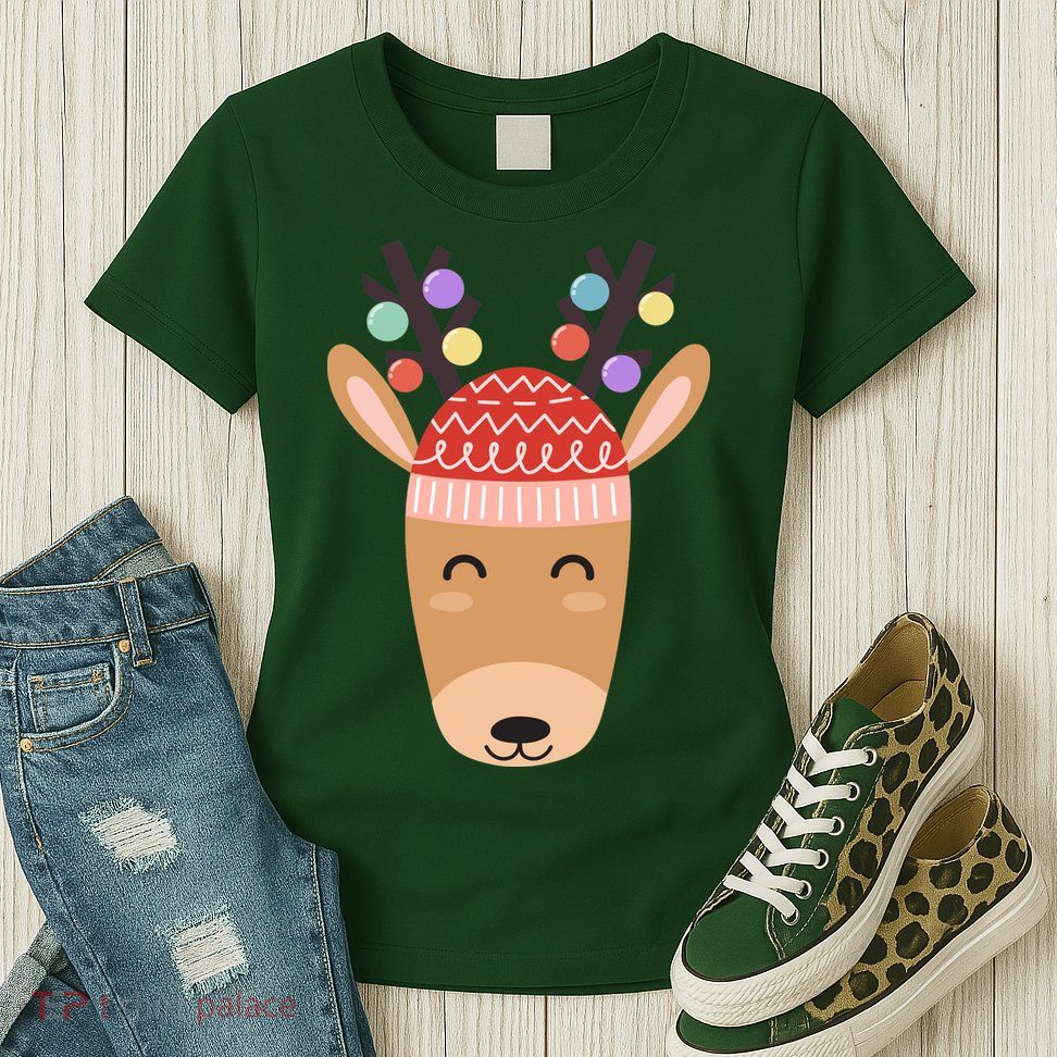Festive Christmas Reindeer Womens T-Shirt