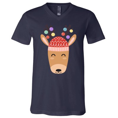 Festive Christmas Reindeer V-Neck T-Shirt