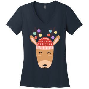 Festive Christmas Reindeer Women's V-Neck T-Shirt