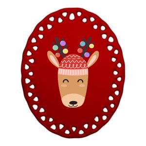 Festive Christmas Reindeer Ceramic Oval Ornament