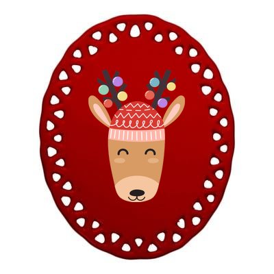 Festive Christmas Reindeer Ceramic Oval Ornament