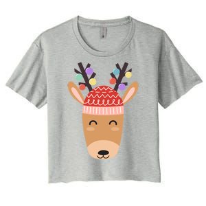 Festive Christmas Reindeer Women's Crop Top Tee