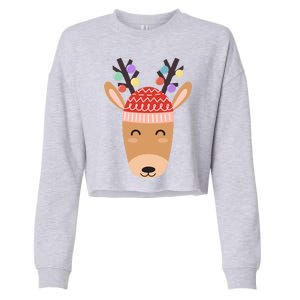 Festive Christmas Reindeer Cropped Pullover Crew