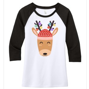 Festive Christmas Reindeer Women's Tri-Blend 3/4-Sleeve Raglan Shirt