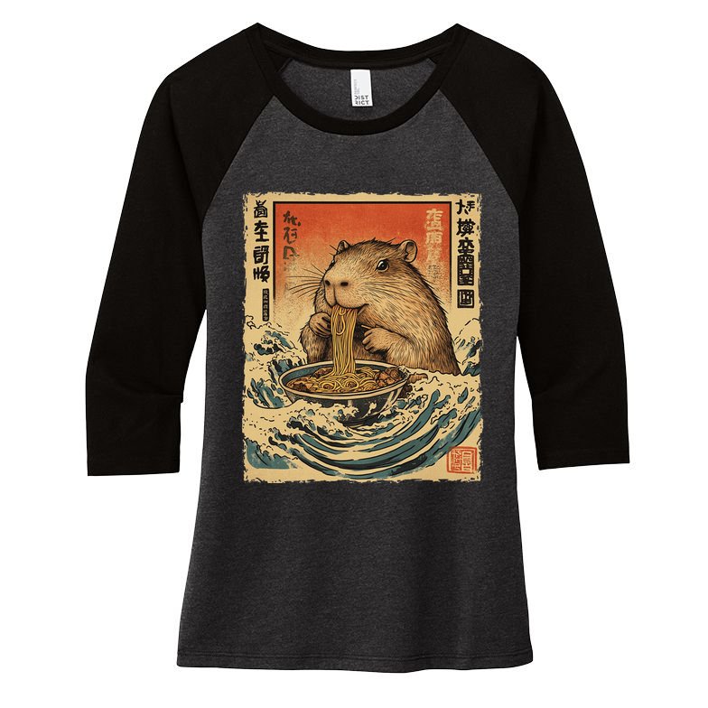 Funny Capybara Ramen Noodle Japanese Anime Manga Kawaii Women's Tri-Blend 3/4-Sleeve Raglan Shirt