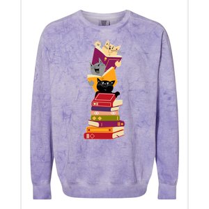 Funny Cats Reading Books Reading Book Lover Colorblast Crewneck Sweatshirt