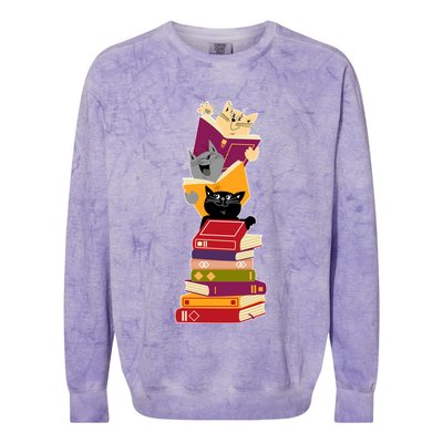 Funny Cats Reading Books Reading Book Lover Colorblast Crewneck Sweatshirt