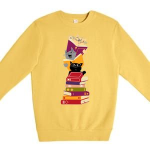 Funny Cats Reading Books Reading Book Lover Premium Crewneck Sweatshirt