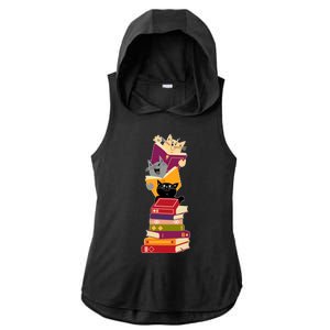 Funny Cats Reading Books Reading Book Lover Ladies PosiCharge Tri-Blend Wicking Draft Hoodie Tank