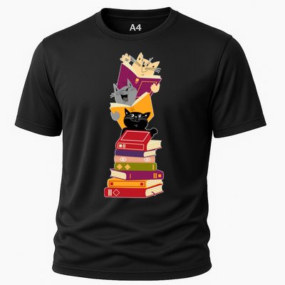 Funny Cats Reading Books Reading Book Lover Performance Shirt