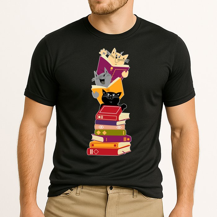 Funny Cats Reading Books Reading Book Lover Performance Shirt