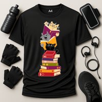 Funny Cats Reading Books Reading Book Lover Performance Shirt