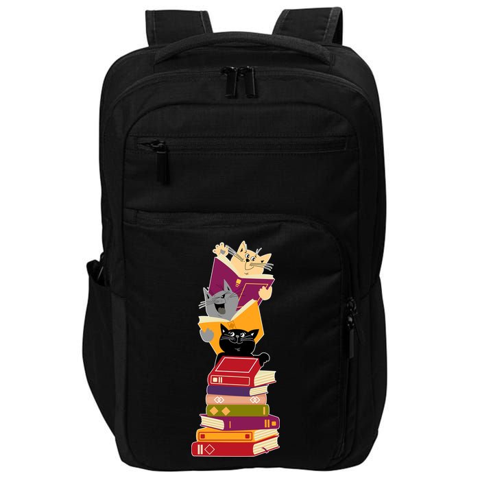 Funny Cats Reading Books Reading Book Lover Impact Tech Backpack