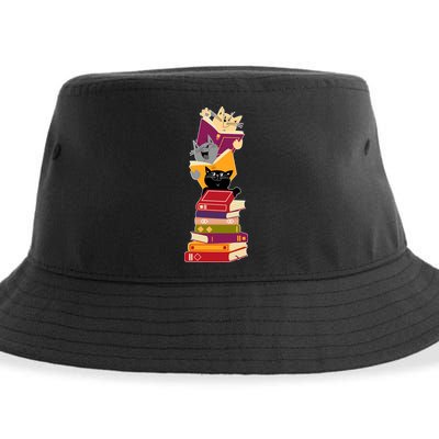 Funny Cats Reading Books Reading Book Lover Sustainable Bucket Hat