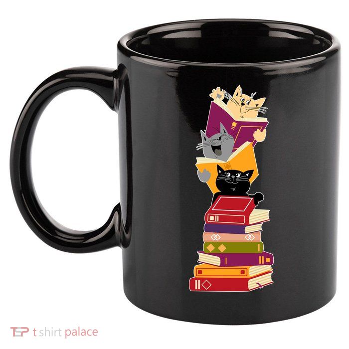 Funny Cats Reading Books Reading Book Lover 11oz C Handle Ceramic Mug