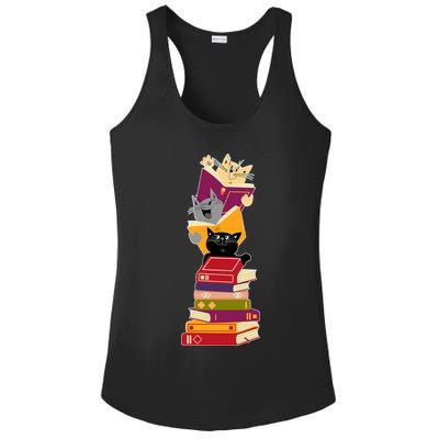 Funny Cats Reading Books Reading Book Lover Ladies PosiCharge Competitor Racerback Tank