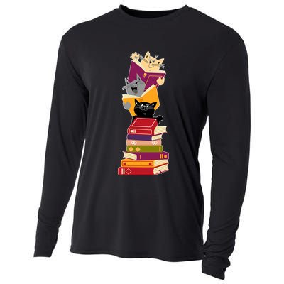 Funny Cats Reading Books Reading Book Lover Cooling Performance Long Sleeve Crew