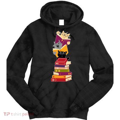 Funny Cats Reading Books Reading Book Lover Tie Dye Hoodie
