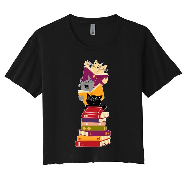 Funny Cats Reading Books Reading Book Lover Crop Top