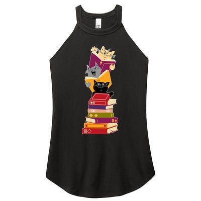 Funny Cats Reading Books Reading Book Lover Women's Perfect Tri Rocker Tank