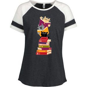 Funny Cats Reading Books Reading Book Lover Enza Ladies Jersey Colorblock Tee