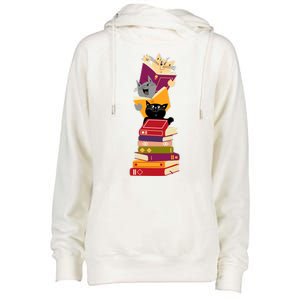 Funny Cats Reading Books Reading Book Lover Womens Funnel Neck Pullover Hood