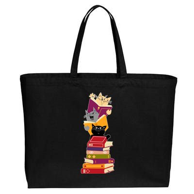 Funny Cats Reading Books Reading Book Lover Cotton Canvas Jumbo Tote