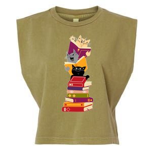 Funny Cats Reading Books Reading Book Lover Garment-Dyed Women's Muscle Tee