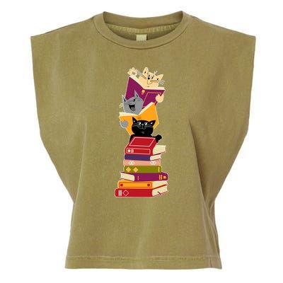 Funny Cats Reading Books Reading Book Lover Garment-Dyed Women's Muscle Tee