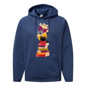 Funny Cats Reading Books Reading Book Lover Performance Fleece Hoodie