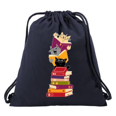 Funny Cats Reading Books Reading Book Lover Drawstring Bag