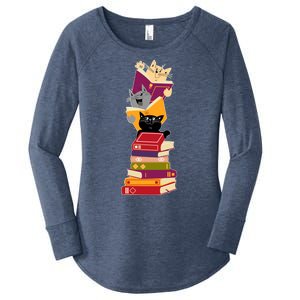 Funny Cats Reading Books Reading Book Lover Women's Perfect Tri Tunic Long Sleeve Shirt