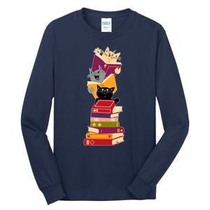 Funny Cats Reading Books Reading Book Lover Tall Long Sleeve T-Shirt