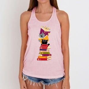 Funny Cats Reading Books Reading Book Lover Women's Knotted Racerback Tank