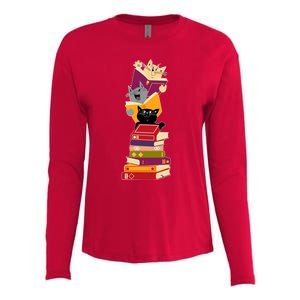 Funny Cats Reading Books Reading Book Lover Womens Cotton Relaxed Long Sleeve T-Shirt