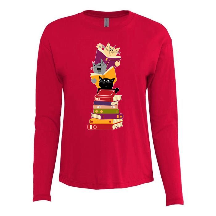 Funny Cats Reading Books Reading Book Lover Womens Cotton Relaxed Long Sleeve T-Shirt