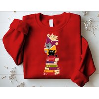 Funny Cats Reading Books Reading Book Lover Sweatshirt