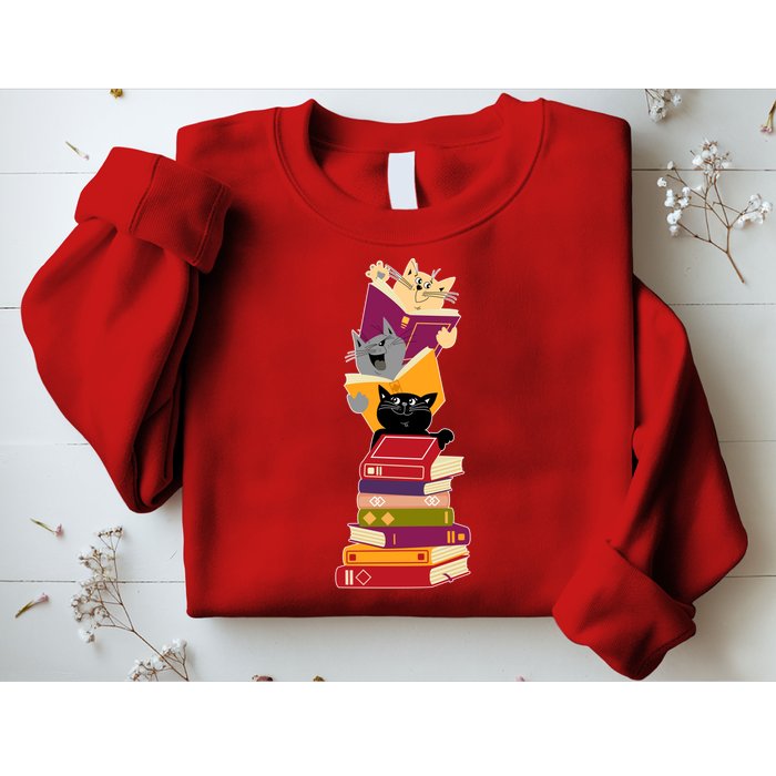 Funny Cats Reading Books Reading Book Lover Sweatshirt
