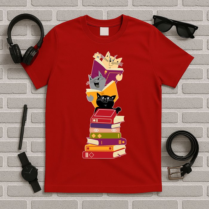 Funny Cats Reading Books Reading Book Lover T-Shirt