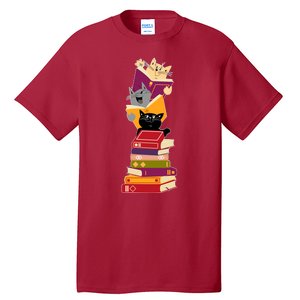 Funny Cats Reading Books Reading Book Lover Tall T-Shirt