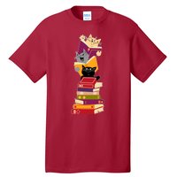 Funny Cats Reading Books Reading Book Lover Tall T-Shirt