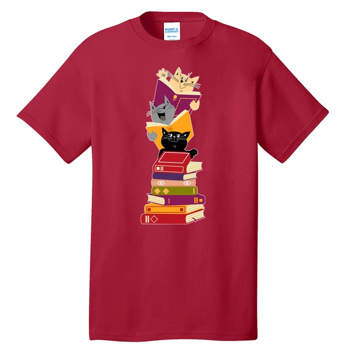 Funny Cats Reading Books Reading Book Lover Tall T-Shirt